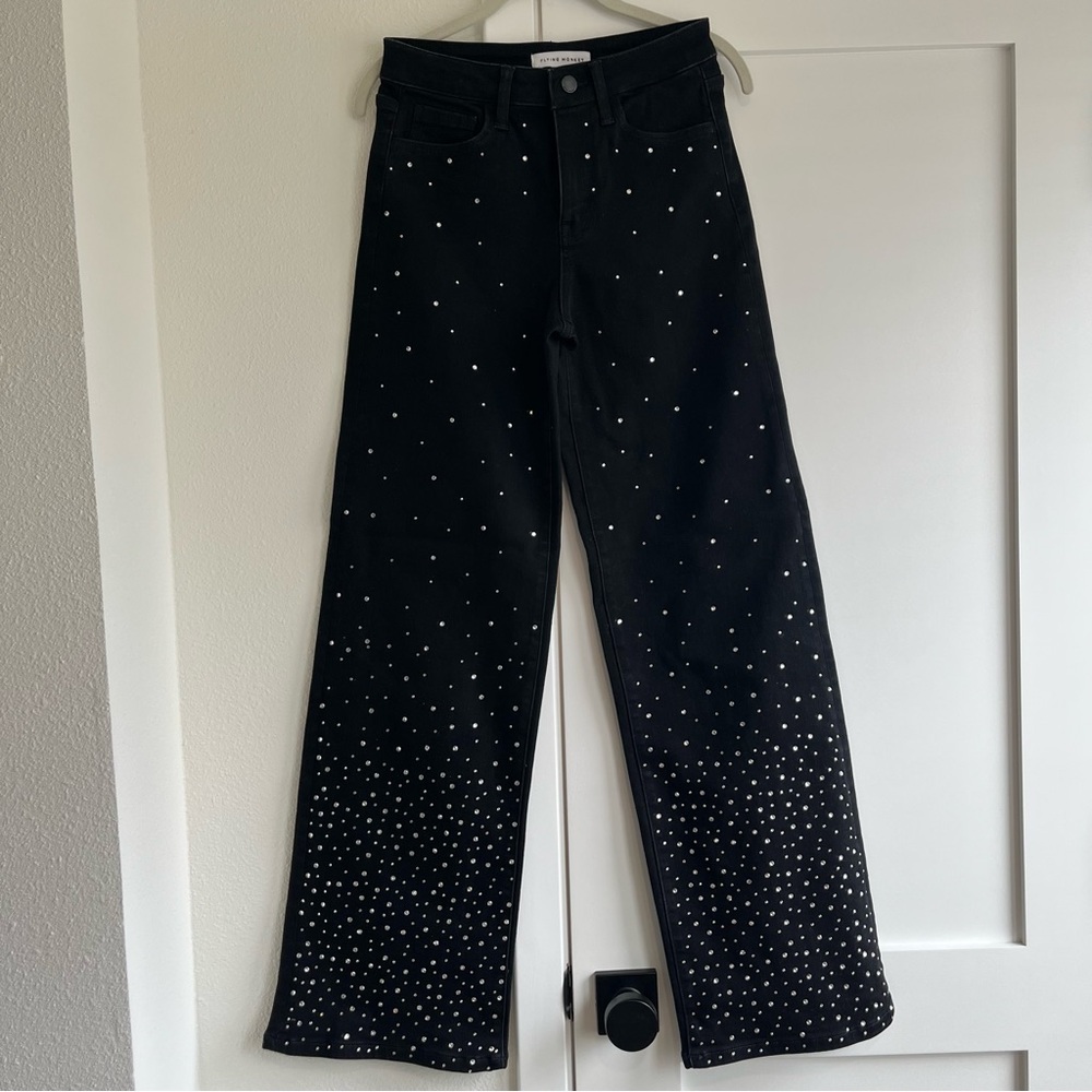 Flying Monkey Black Wide-Leg Jeweled Jeans